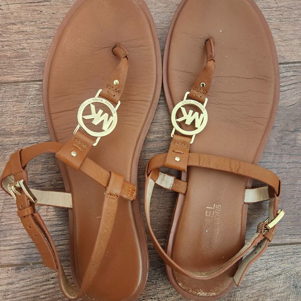 Michael Kors Brown Sandle w/ gold logo